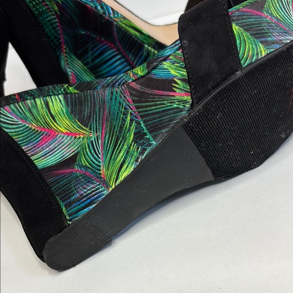 EUC! Black Green Blue Pink Ankle Strap Platform Wedge Heels - Picture 9 of 11